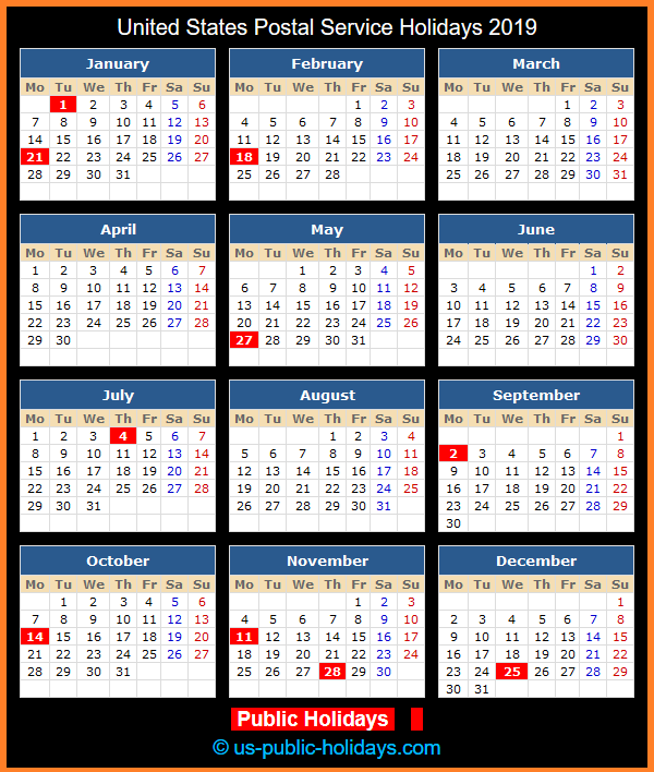 Us Postal Service Calendar